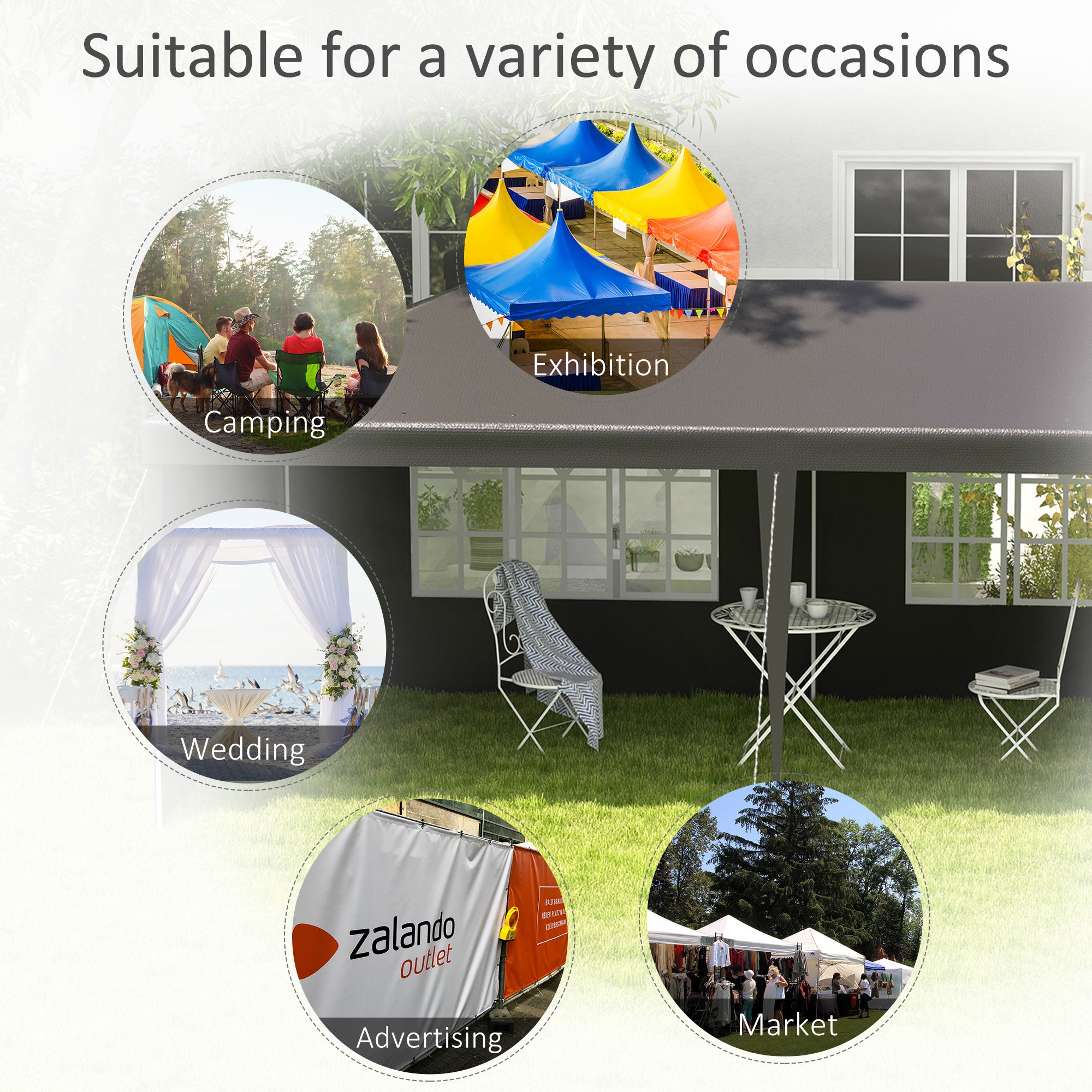 Outsunny 2.95 x 5.83 m Semi-Open Gazebo - Dark Grey