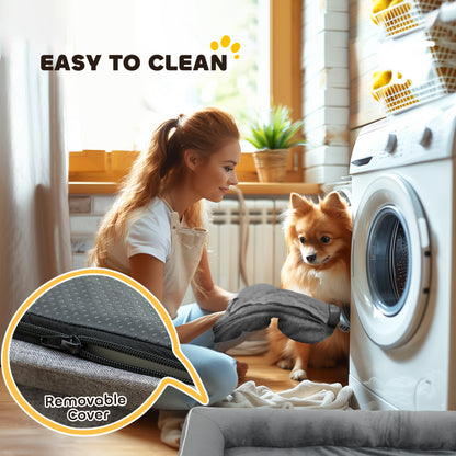 PawHut Dog Sofa Bed, Washable Pet Bed with Removable Cover and Non-Slip Bottom for Small, Medium and Large Dogs, Grey