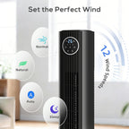 28dB Tower Fan for Bedroom, 36 inch, 8 m/s Velocity Standing Cooling Fan with 80° Oscillating, BLDC Motor, 12 Speeds, LED Display, 4 Modes, 12H Timer, Remote Control, Black