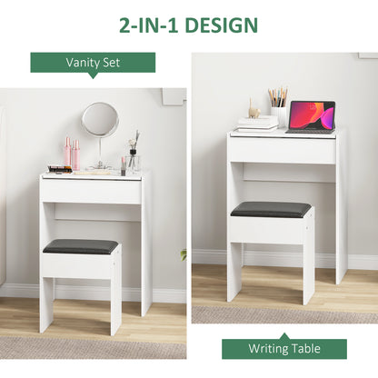 Dressing Table with Mirror and Stool, Vanity Makeup Table with Flip Up Mirror, Vanity Desk with Storage Unit and Padded Seat, White
