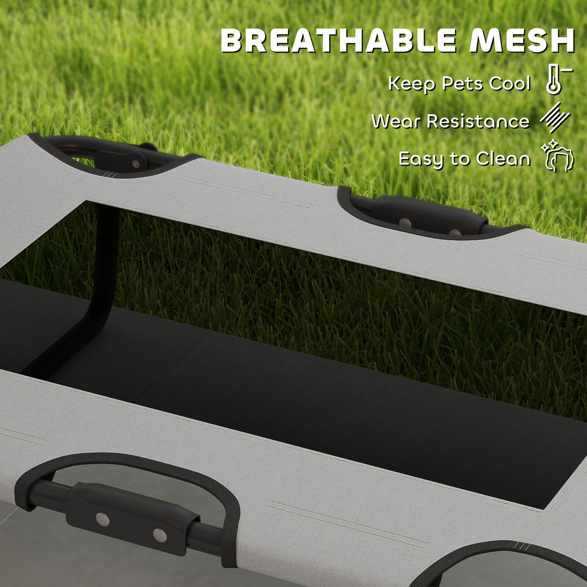 PawHut Portable Raised Dog Bed, Elevated Pet Cot with Breathable Mesh for Indoor Outdoor, for Small Medium Dogs, Light Grey