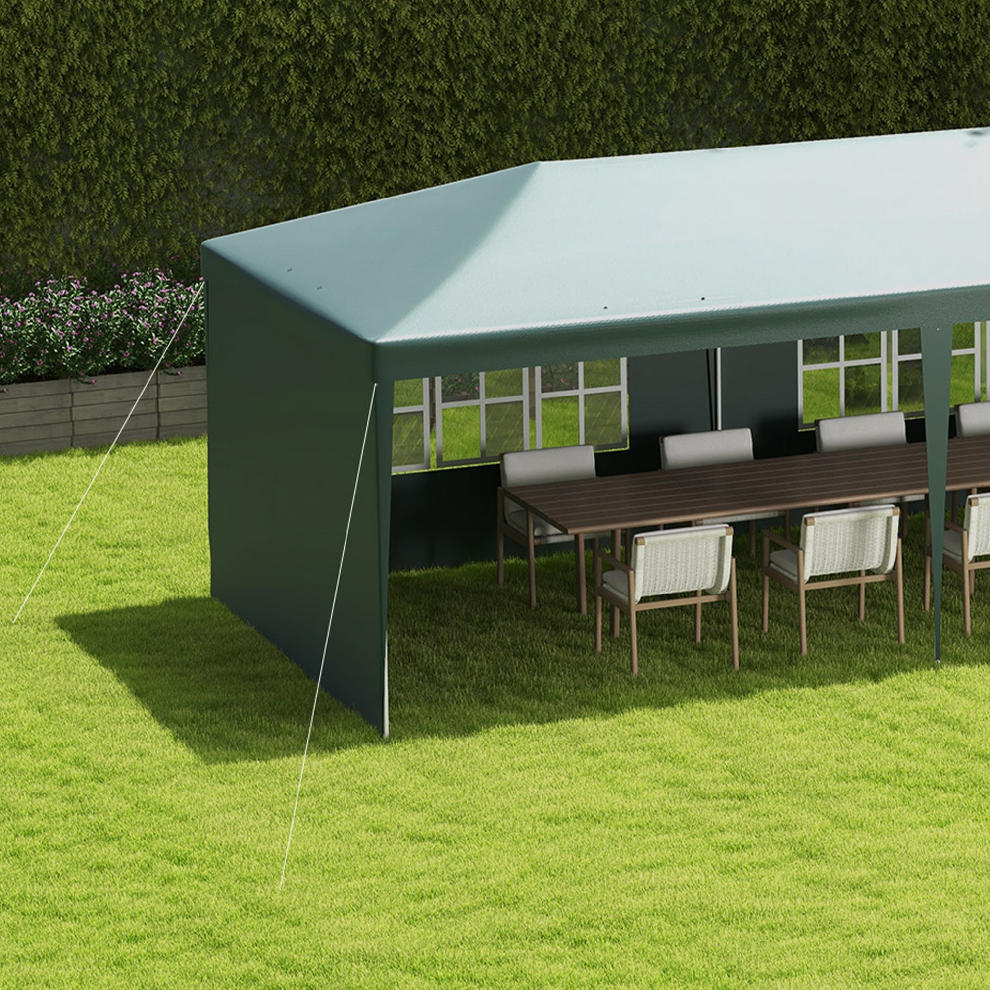 Outsunny 9 x 3 m Party Tent Gazebo Marquee Outdoor Patio Canopy Shelter with Windows and Side Panels Green