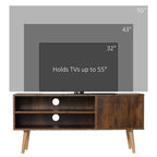 TV Stand Cabinet up to 55 Inches, TV Unit with Single Door and Open Shelves, Cable Holes for Living Room, Bedroom, Brown