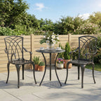 Outsunny 3 Pieces Garden Dining Set for 2, Cast Aluminium Outdoor Dining Set with 2 Armchairs and Round Dining Table with Parasol Hole, Garden Furniture Bistro Set, Brown
