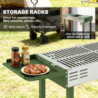 Outsunny BBQ Rotisserie Grill Roaster Charcoal Spit Roasting Machine for Chicken Turkey with 3-Level Grill Grate, Side Shelves, Dark Green