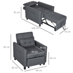 HOMCOM 3-In-1 Linen-Look Single Chair Bed with Adjustable Back & Eucalyptus Wood Sofa Frame - Grey