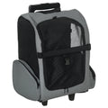 PawHut Pet Travel Backpack Bag Cat Puppy Dog Carrier w/ Trolley and Telescopic Handle Portable Stroller Wheel Luggage Bag (Grey)