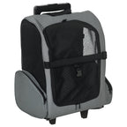 PawHut Pet Travel Backpack Bag Cat Puppy Dog Carrier w/ Trolley and Telescopic Handle Portable Stroller Wheel Luggage Bag (Grey)