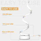 Set of 2 Modern Wave-Shaped LED Table Lamp with Round Metal Base for Living Room, Bedroom, White