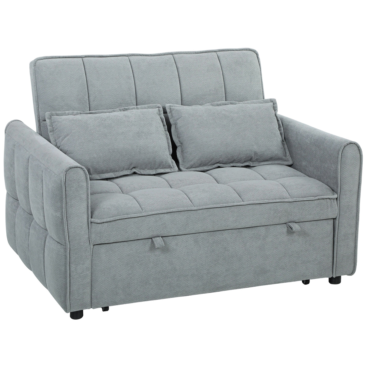 2 Seater Sofa Bed, 3-in-1 Convertible Sleeper Sofa with Click-clack Adjustable Backrest and 2 Pillows, Grey