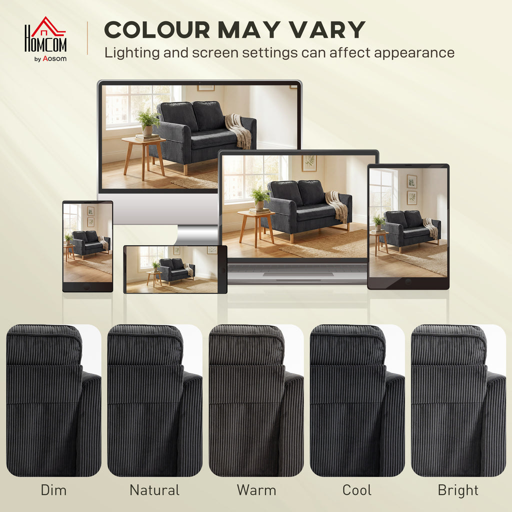 HOMCOM 2 Seater Sofa, 140 cm Loveseat Sofa with Spring Cushions, Metal Legs, 2 Pillows, Dark Grey