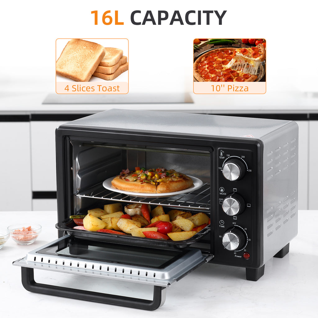 16L Mini 1400W Countertop Oven - Black/Silver Tone