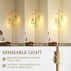 3-Light Floor Lamp, 170cm Industrial Dimmable Standing Lamp with Steel Wire Cage Lampshades for Living Room, Bedroom, Dining Room, Study, Bulb Not Included, Gold Tone