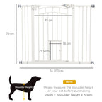 PawHut Pressure Fit Stair Dog Gate w/ Small Cat Door, Automatic Closing Door, Double Locking, for 74-100cm Openings - White
