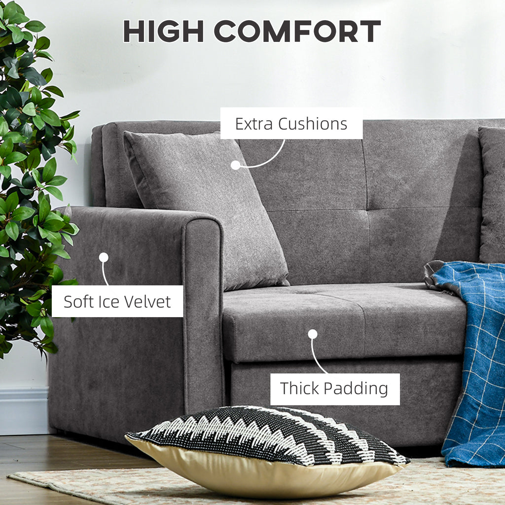 HOMCOM Snow Flannel Two-Seater Sofa Bed, with Storage - Grey