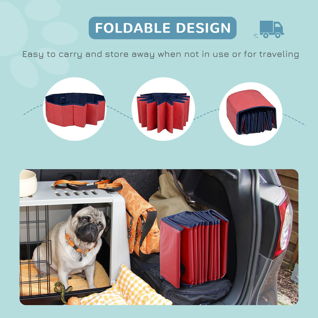 PawHut Foldable Dog Pool for Puppies and Ducks, Thickened PVC Dog Paddling Pool Bath Tub Hard Board, Anti-Slip Bottom and Drainage Hole, 80 x 20cm, Red and Blue