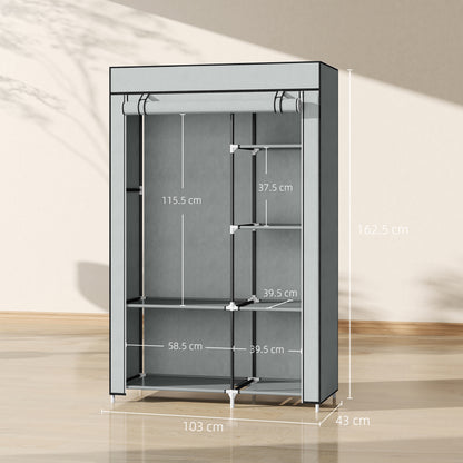 Fabric Wardrobe w/ Shelves Hanging Rail Foldable Wardrobe Light Grey