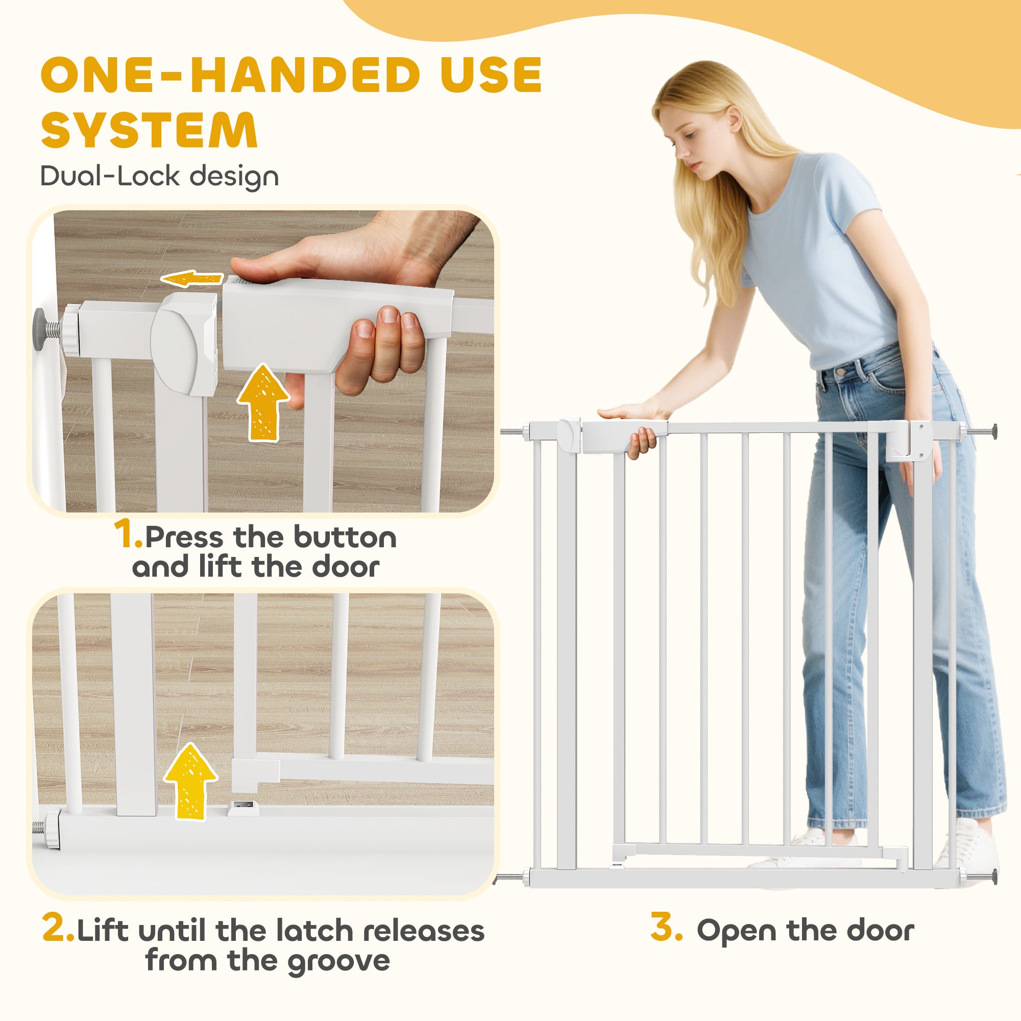 PawHut Baby Gate, Pet Safety Gate Pressure Fit, 76-81cm Wide with Two-Way Open, One-Hand Opening