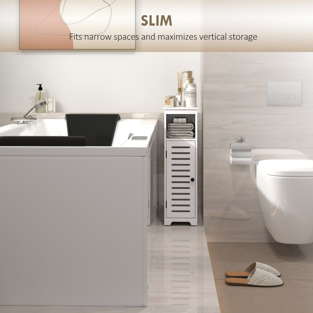 HOMCOM Bathroom Floor Cabinet, Bathroom Storage Unit with Louvered Door, Open Shelf, Adjustable Shelf, White, 22 x 20 x 75 cm