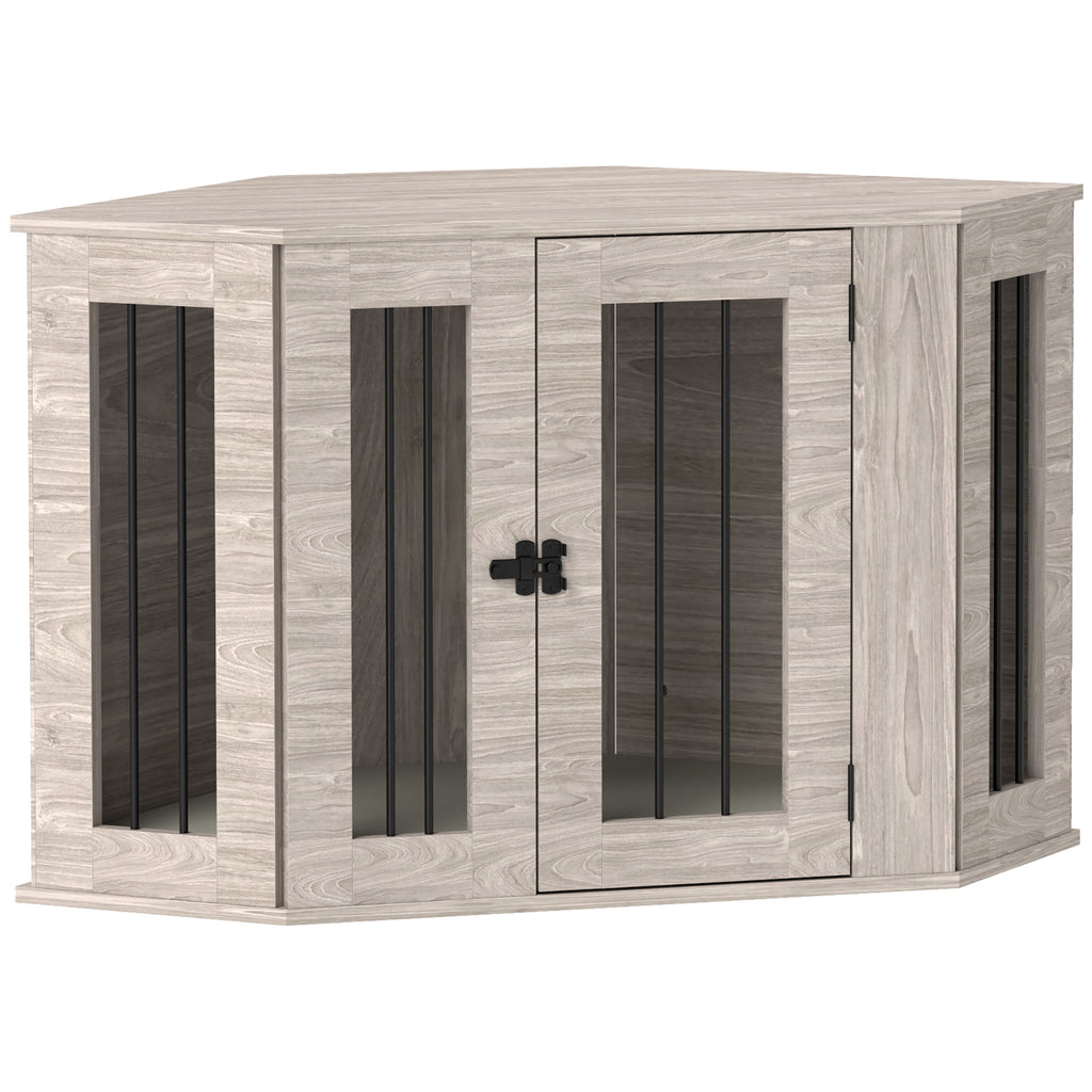 PawHut Dog Crate Furniture Side Table, with Cushion, 104 x 55 x 63cm - Walnut Brown