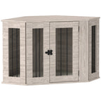 PawHut Dog Crate Furniture Side Table, with Cushion, 104 x 55 x 63cm - Walnut Brown