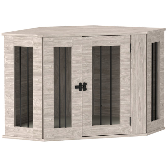PawHut Dog Crate Furniture Side Table, with Cushion, 104 x 55 x 63cm - Walnut Brown