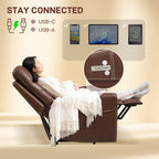 HOMCOM Power Lift Recliner Chair for Elderly, Overstuffed Faux Leather Riser and Reclining Chair with USB A+C Ports, Recliner Armchair for Living Room, Brown