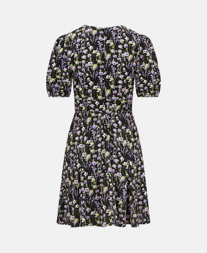 Black Floral Puff Sleeve Mini Dress