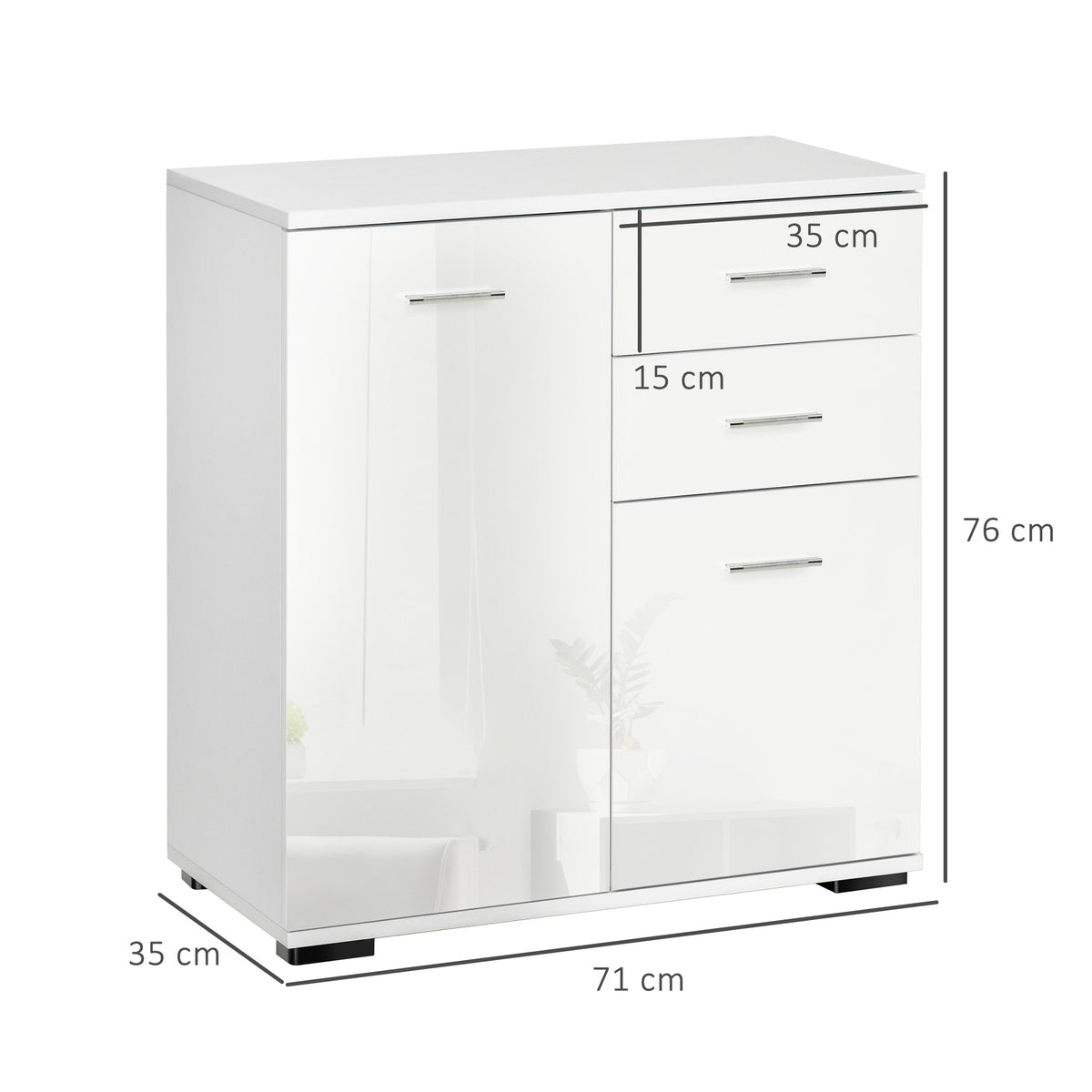 Sideboard, Modern Storage Cabinet with 2 Drawers, 2 Doors and Adjustable Shelf, Kitchen Cabinet for Living Room, Dining Room, High Gloss White