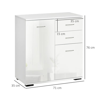 Sideboard, Modern Storage Cabinet with 2 Drawers, 2 Doors and Adjustable Shelf, Kitchen Cabinet for Living Room, Dining Room, High Gloss White