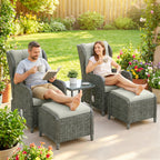 Outsunny Rattan Reclining Garden Chair Set of 2 with Footstool and Cushion for Balcony, Cream