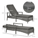 Outsunny Patio Rattan Sun Lounger, Dual Wicker Weave Outdoor Single Reclining Chair Furniture, 5-Level Adjustable Backrest w/ Removeable & Washable Cushion, Mixed Grey