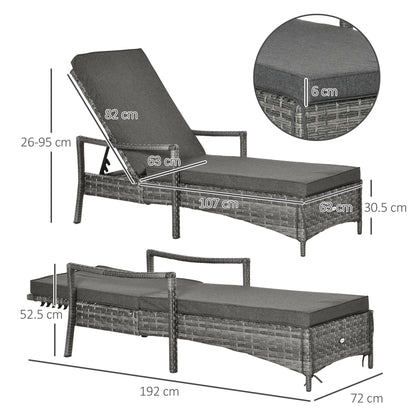 Outsunny Patio Rattan Sun Lounger, Dual Wicker Weave Outdoor Single Reclining Chair Furniture, 5-Level Adjustable Backrest w/ Removeable & Washable Cushion, Mixed Grey
