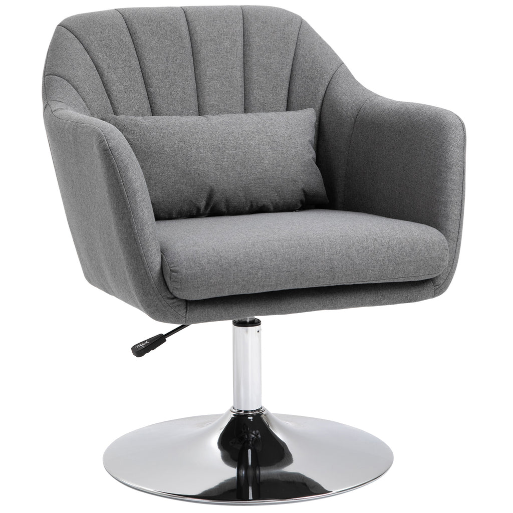 HOMCOM Swivel Accent Chair, Linen Fabric Tub Vanity Chair, Modern Armchair with Adjustable Height and Lumbar Support for Living Room Bedroom Salon Make up Room Dressing Table, Dark Grey