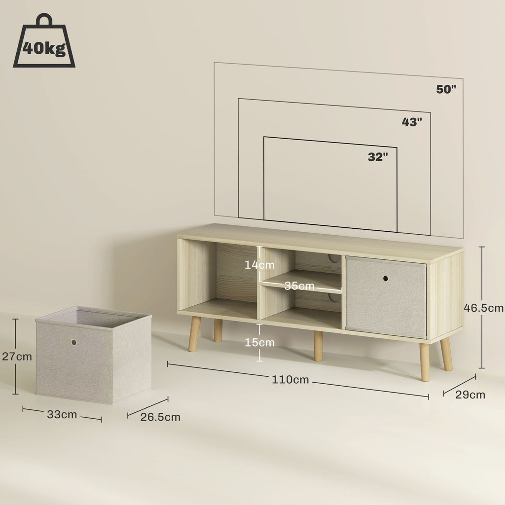 TV Cabinet Stand Unit for TVs up to 50'' with Foldable Drawers, Entertainment Centre for Living Room Natural