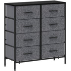 HOMCOM Fabric Chest of Drawers, Industrial Bedroom Dresser with 8 Fabric Drawers, Steel Frame and Wooden Top for Nursery, Living Room, Hallway, Black