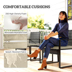 Outsunny Rattan Bistro Set, 3 Piece Garden Furniture Set with Glass Top Table and Cushions, Khaki
