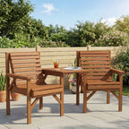 Outsunny Wooden Garden Love Seat w/ Coffee Table Umbrella Hole, Tan Brown