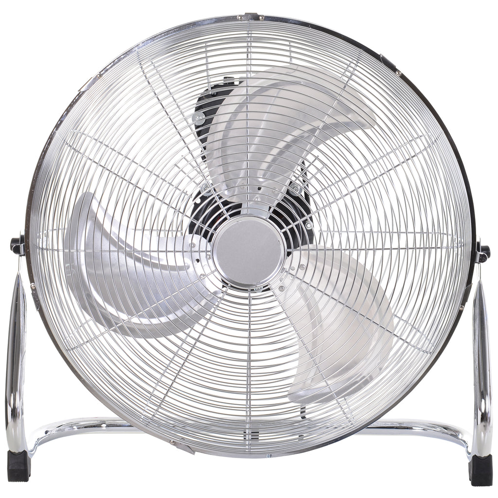 18" Chrome Metal Floor Fan with Tilting, High Velocity, 3 Speed, Portable Gym Fan for Home Office, Silver