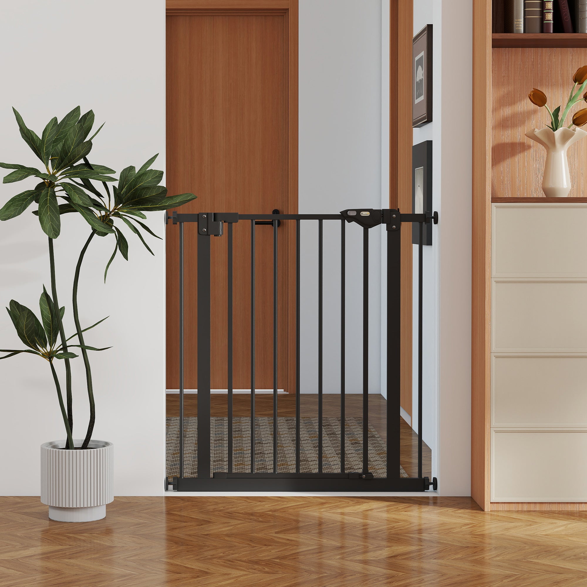 PawHut Adjustable Safety Gate w/ One Extensions, Four Adjustable Screws, Black