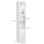 kleankin Tall Bathroom Storage Cabinet with Mirror, Narrow Bathroom Unit, Freestanding Bathroom Cupboard with Adjustable Shelves and 2 Doors, White