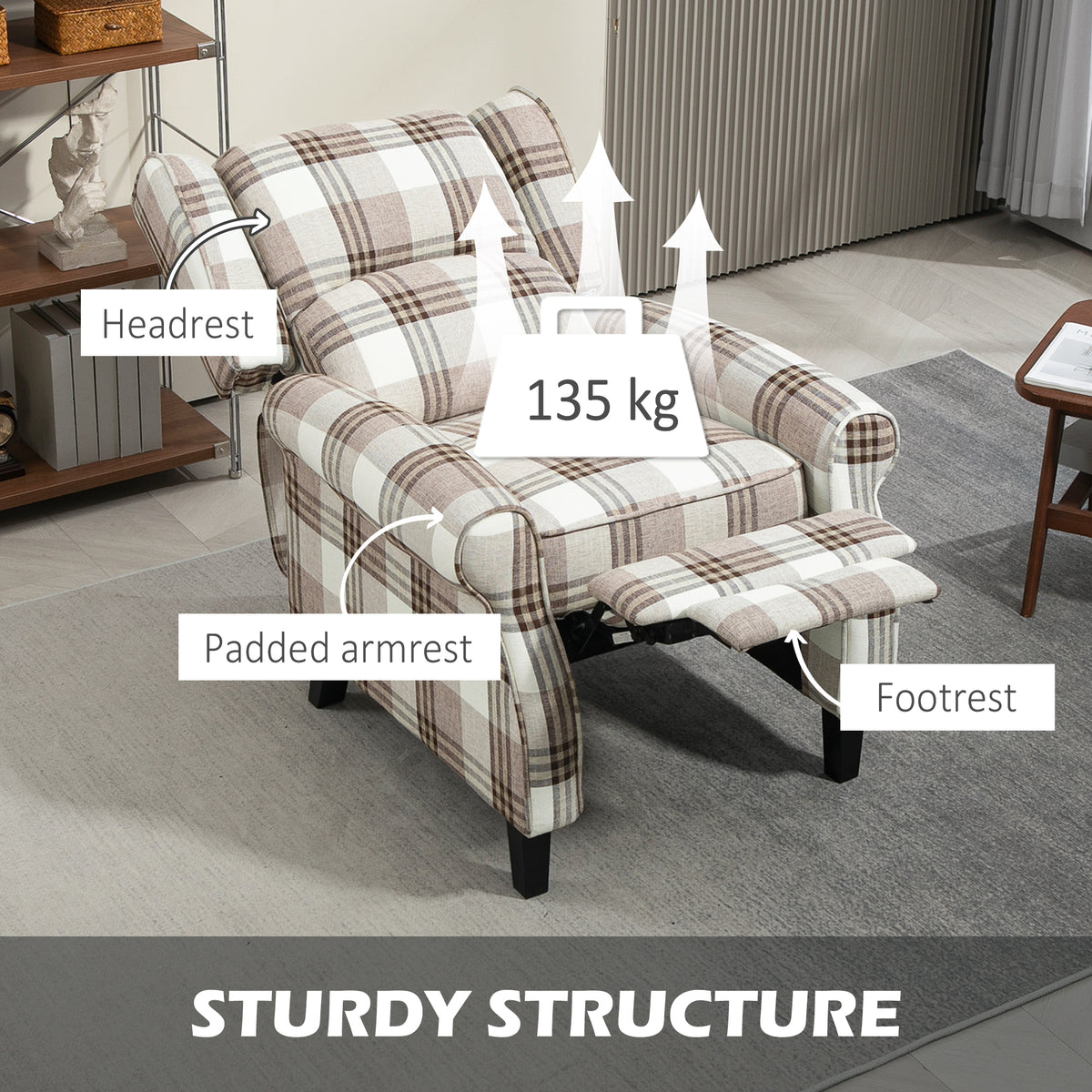 160° Reclining Armchair, with Footrest - Brown