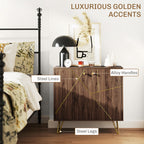 HOMCOM Sideboard Storage Cabinet with Golden Lines, Modern Luxury Living Room Cabinet with Adjustable Shelf, Steel Harpin Legs, Brown