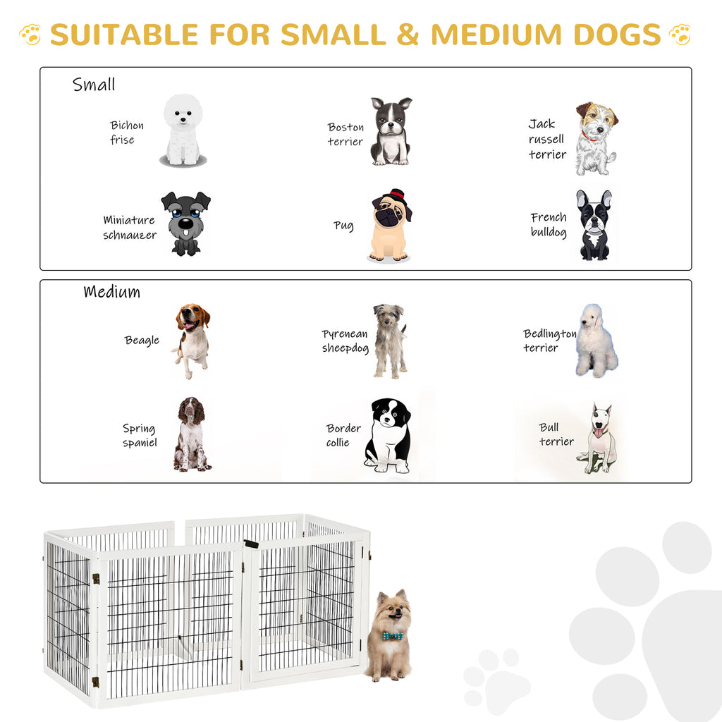 PawHut Wooden Pet Gate, Freestanding Dog Safety Barrier with 2 Support Feet, White