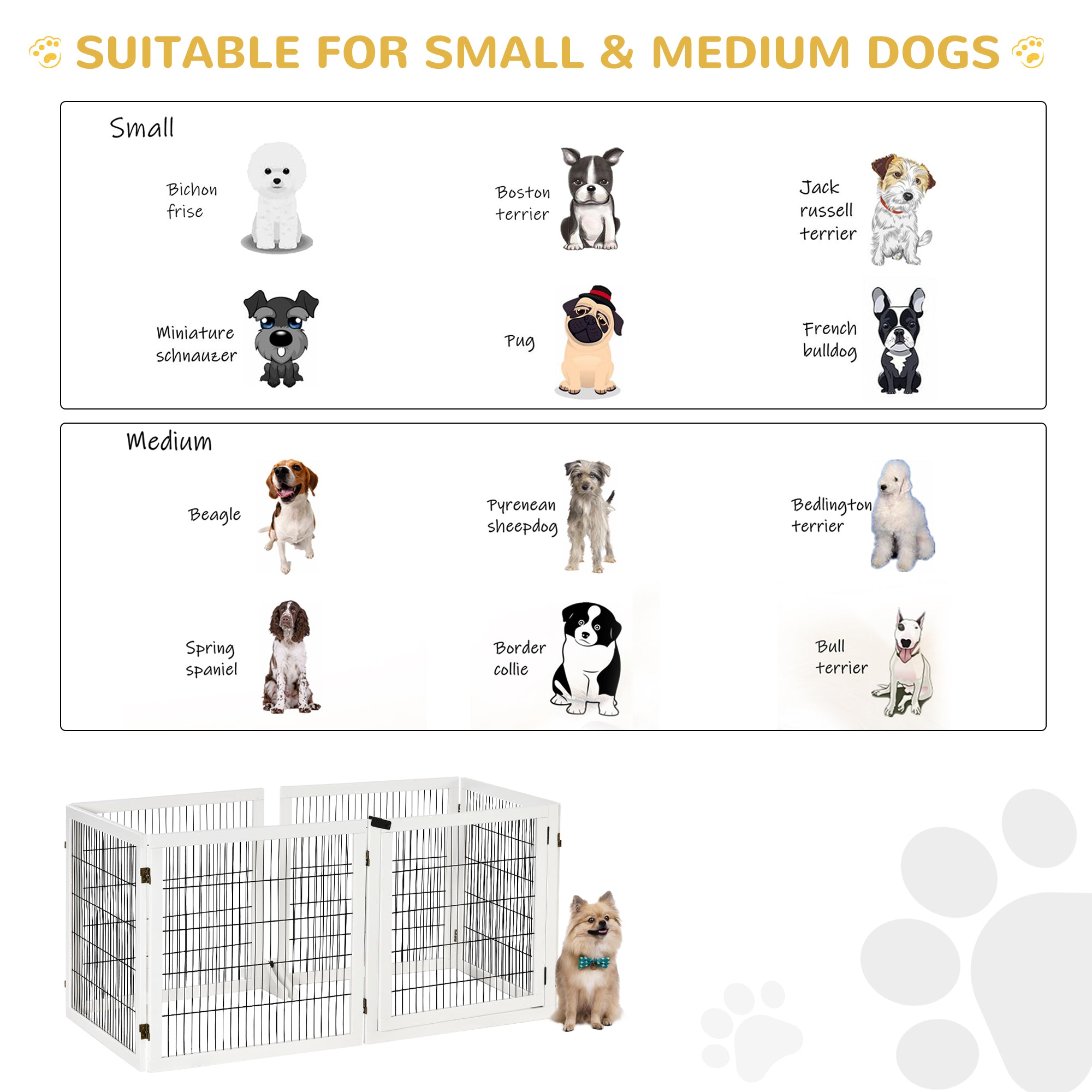 PawHut Wooden Pet Gate, Freestanding Dog Safety Barrier with 2 Support Feet, White