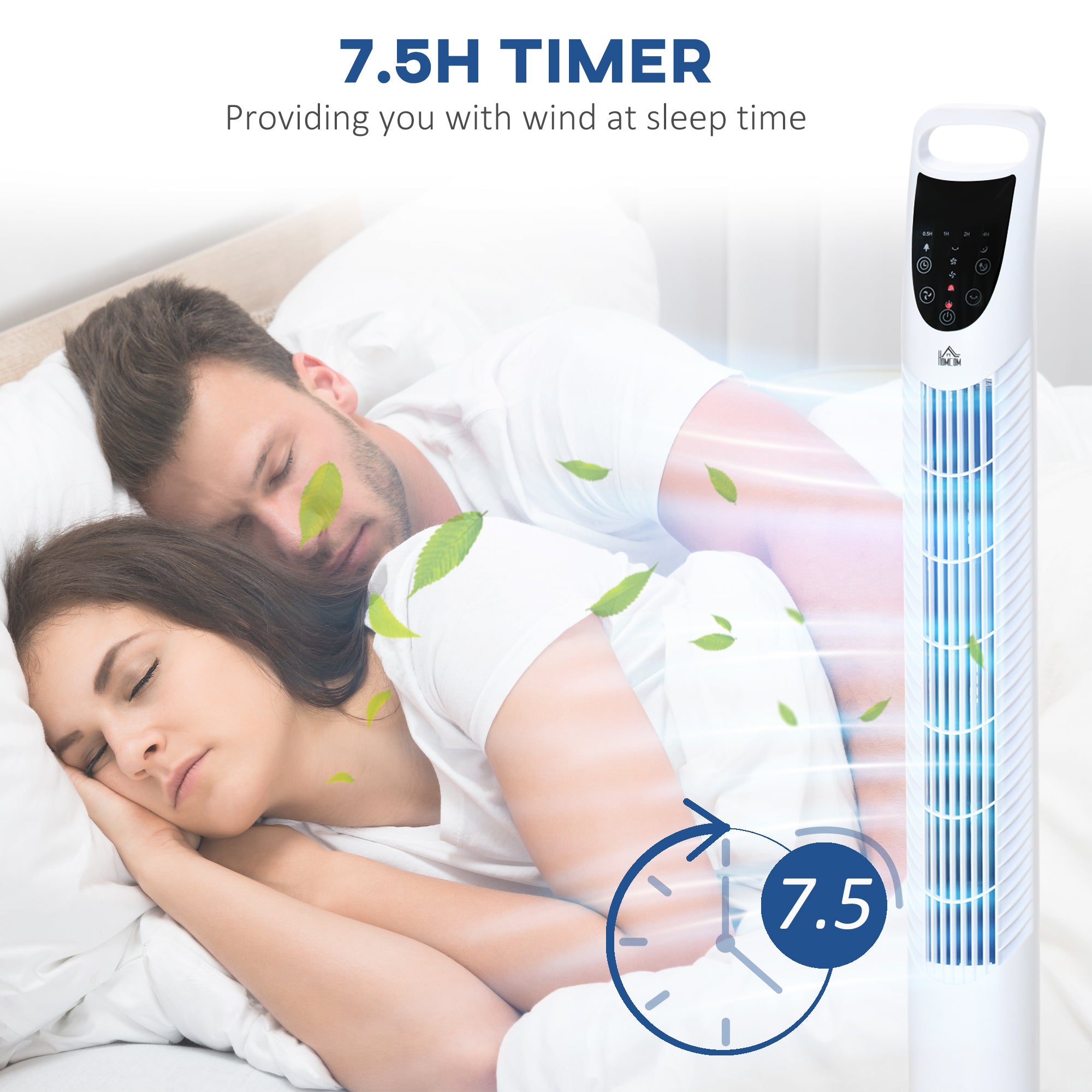 36" Freestanding Tower Fan, Pedestal Fan with 3 Speed 3 Mode, 7.5h Timer, 70 Degree Oscillation, LCD Panel, 5M Remote Controller, White