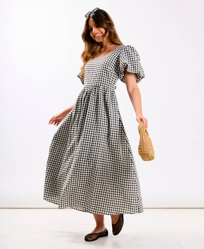 Black Gingham Midi Dress