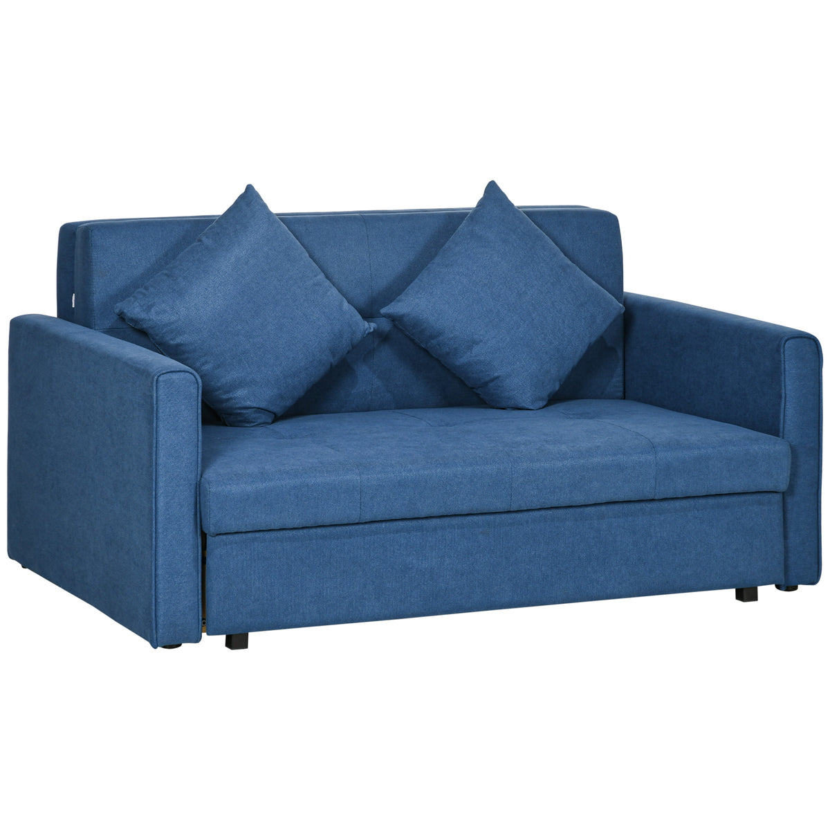 2 Seater Sofa Bed with Hidden Storage, Pull Out Convertible Bed Settee, Modern Snow Flannel Loveseat Sofa Sleeper with 2 Cushions for Living Room, Guest Room, Deep Blue