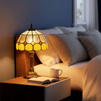 Handmade Art Deco Glass Table Lamp - White/Orange