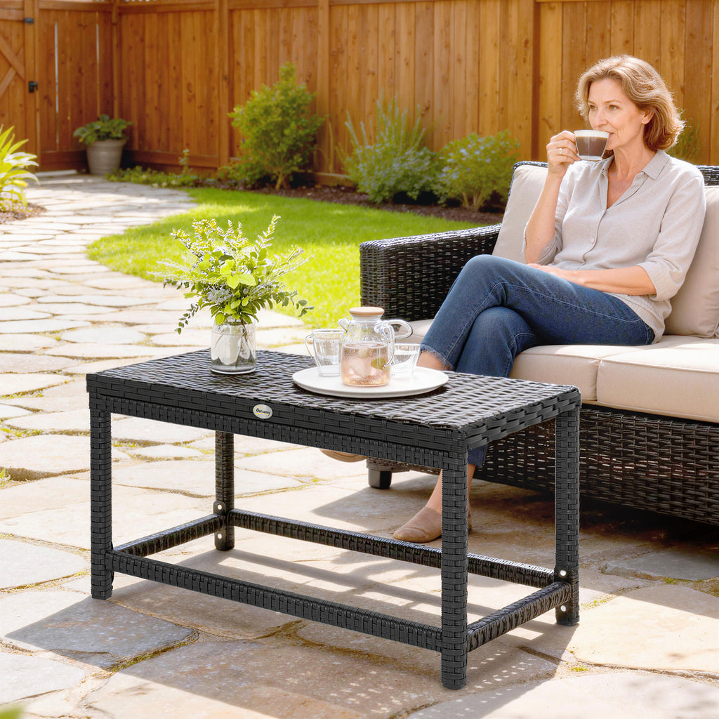 Outsunny Outdoor Coffee Table Side Table with Rectangular Frame for Patio, Balcony, Black